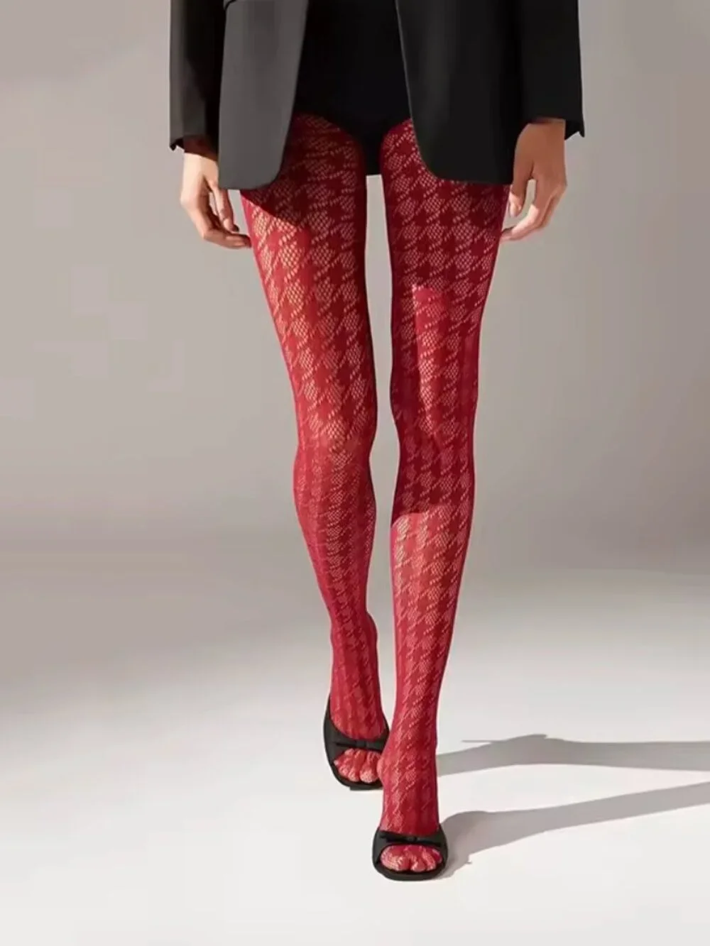 Heat-tech Houndstooth 15Den Black Silky Full Pantyhose